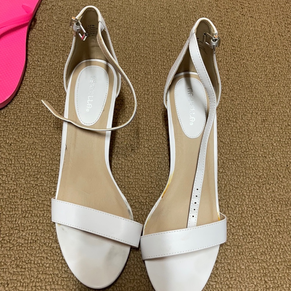 White kitten heel sandals